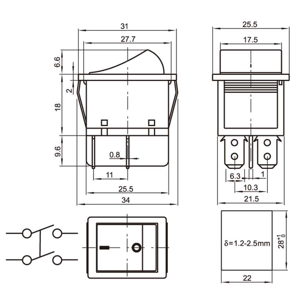 Schakelaar aan uit zwart 31mm x 25mm - Afbeelding 5