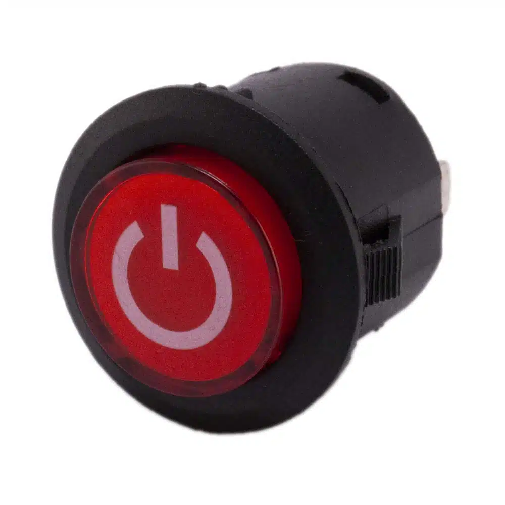 Drukknop aan uit rond met LED rood 26mm