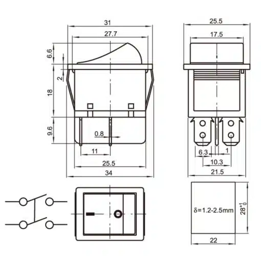 Schakelaar Aan uit 31mm X 25mm rood transparant - Afbeelding 4