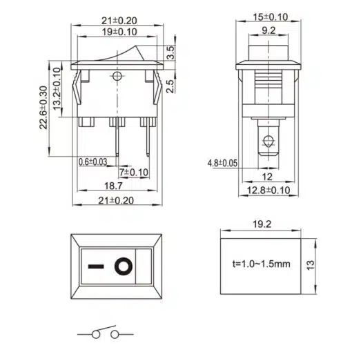 Schakelaar aan uit zwart 21mm x 15mm - Afbeelding 4