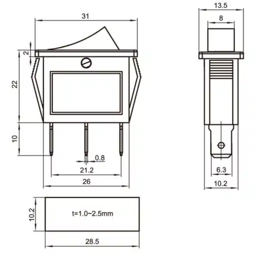 Schakelaar aan uit zwart 31mm x 14mm - Afbeelding 5