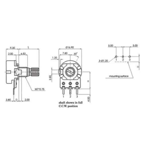 B500K Potentiometer 3 pin 500K ohm - Afbeelding 5