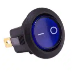 Schakelaar aan uit donker blauw rond met LED