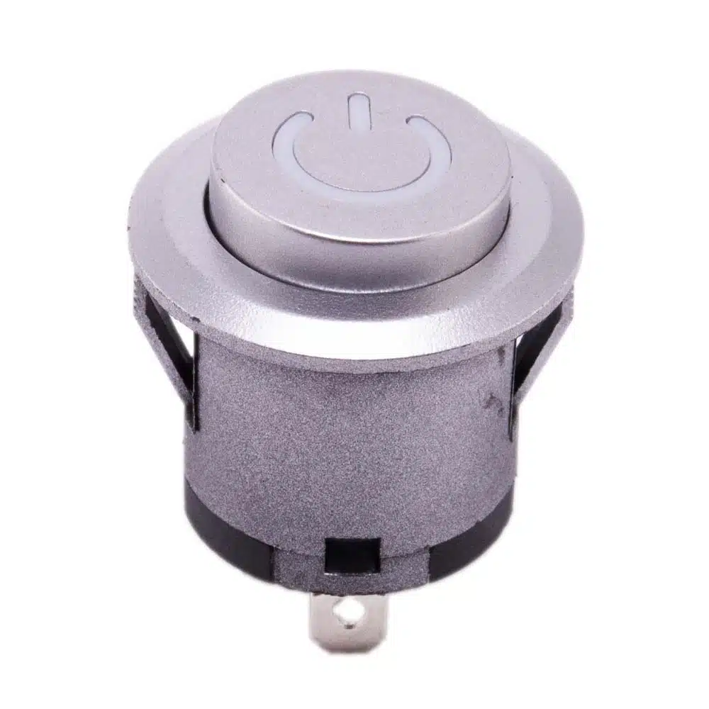 Drukknop 28mm aan uit zilver rond met LED