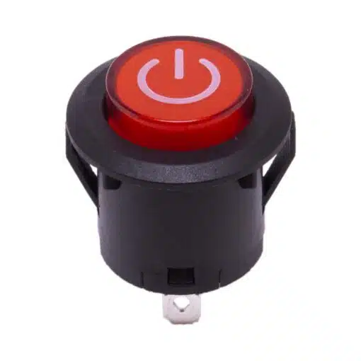 Drukknop 28mm aan uit rood rond met LED